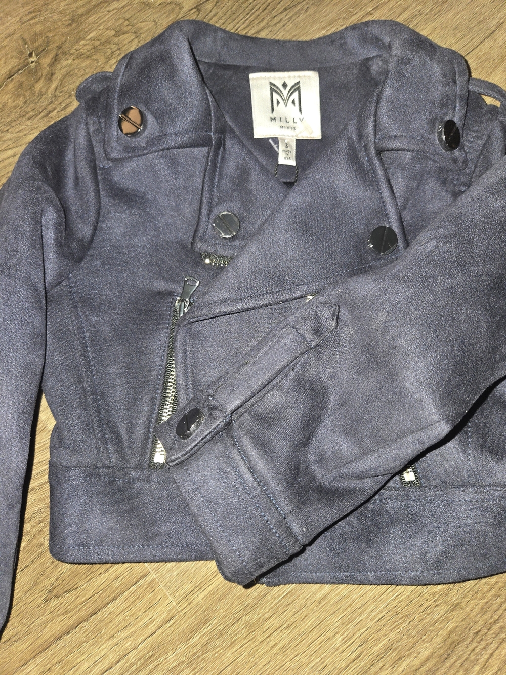 Milly Minis Girls Dark Blue Faux Suede Moto Jacket